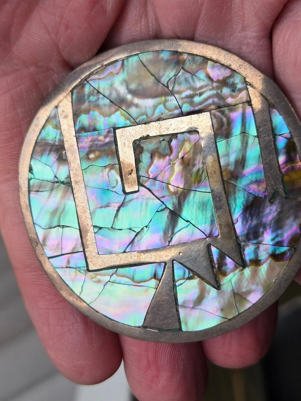 Vtg. Taxco Mexico sterling inlaid abalone pendant/brooch.